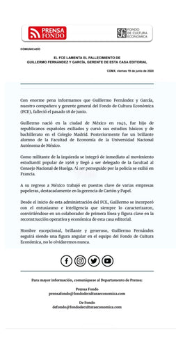 El FCE Chile lamenta el fallecimiento de Guillermo Fernández y García